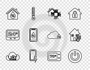 Set line Internet of things, Power button, Smart home, Mobile charging battery, House humidity, Humidity for smart