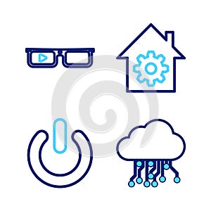 Set line Internet of things, Power button, Smart home settings and glasses icon. Vector