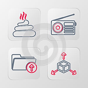 Set line Isometric cube, Upload file, Radio and Download arrow with folder icon. Vector