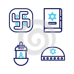 Colocar línea judío estrella de Ramadán linterna un libro a icono. 