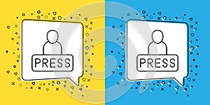 Set line Journalist news reporter icon isolated on yellow and blue background. Vector