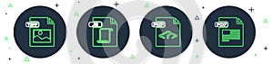 Set line JS file document, PHP, TIFF and PDF icon. Vector