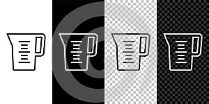 Set line Jug glass with water icon isolated on black and white background. Kettle for water. Glass decanter with