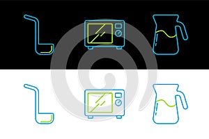 Impostato linea brocca bicchiere Acqua la cucina mestolo un microonde forno icona. vettore 