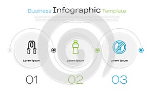 Set line Jump rope, Bottle of water and No alcohol. Business infographic template. Vector