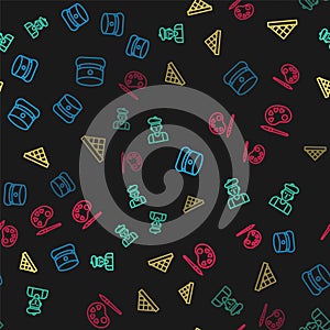 Set line Kepi, French man, Louvre museum and Paint brush with palette on seamless pattern. Vector