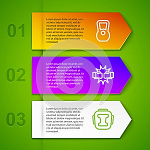 Set line Kettlebell, Punch in boxing gloves and Boxing helmet. Business infographic template. Vector