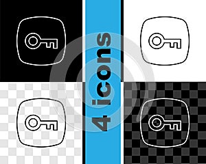 Set line Key icon isolated on black and white, transparent background. Vector