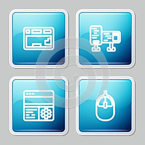 Set line Keyboard, Computer monitor screen, Debugging and mouse icon. Vector