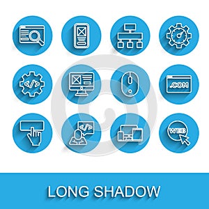 Set line Keyboard, Front end development, UI or UX design, Monitor, mobile, tablet, Web and graphic, and Computer mouse