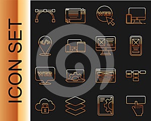 Set line Keyboard, Site map, UI or UX design, Web and graphic, Monitor, mobile, tablet, Front end development, Bezier