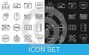 Set line Keyboard, Sketchbook or album, UI UX design, Website template, Computer mouse, Front end development, Site map