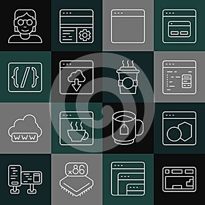Set line Keyboard, Software, Browser window, Cloud technology data transfer, Programming language syntax, Hacker or