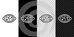 Set line Kheer in a bowl icon isolated on black and white background. Traditional Indian food. Vector