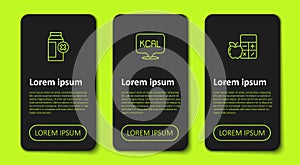 Set line Lactose intolerance, Kcal and Calorie calculator. Business infographic template. Vector