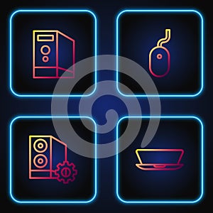 Set line Laptop, Case of computer, and Computer mouse. Gradient color icons. Vector