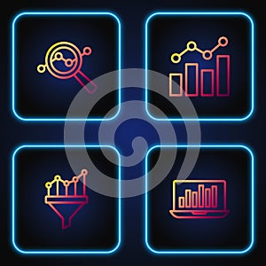 Set line Laptop with graph chart, Sales funnel, Search data analysis and Financial growth. Gradient color icons. Vector