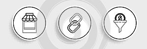 Set line Lead management, Shopping building or market store and Chain link icon. Vector