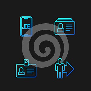 Set line Leader of a team of executives, Identification badge, Search job and Resume. Gradient color icons. Vector