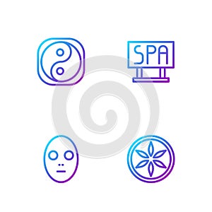 Set line Leaf plant nature, Facial cosmetic mask, Yin Yang and Spa salon signboard. Gradient color icons. Vector