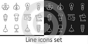 Set line LED light bulb, Table lamp, Light, Garden, Chandelier, Led track lights lamps and icon. Vector