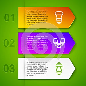 Set line LED light bulb, Wall lamp or sconce and Garden. Business infographic template. Vector