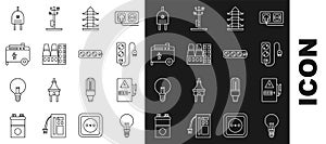 Set line Light bulb with concept of idea, Electrical panel, extension cord, High voltage power pole line, Power station