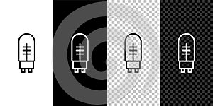 Set line Light emitting diode icon isolated on black and white,transparent background. Semiconductor diode electrical