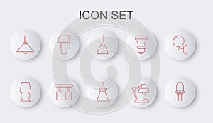 Set line Light emitting diode, Table lamp, Chandelier, Lamp hanging, Led track lights lamps and icon. Vector