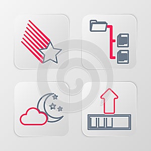 Set line Loading, Cloud with moon and stars, Folder tree and Falling icon. Vector