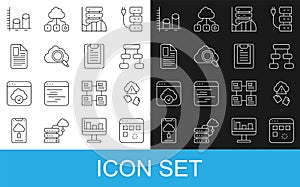 Set line Loading data window, Cloud hacking, Hierarchy organogram chart, Server, Data, Web Hosting, Search cloud