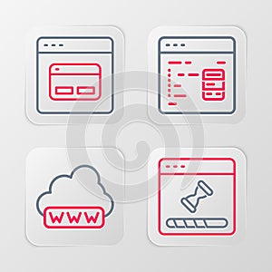 Set line Loading data window, Web development, Software and Search engine icon. Vector