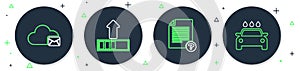 Set line Loading, Unknown document, Cloud mail server and Car wash icon. Vector