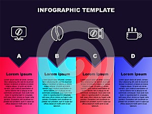 Set line Location with coffee bean, Coffee beans, Street signboard and cup. Business infographic template. Vector