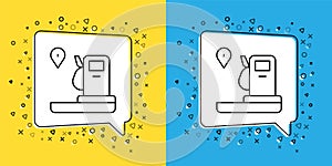 Set line Location and petrol or gas station icon isolated on yellow and blue background. Car fuel symbol. Gasoline pump