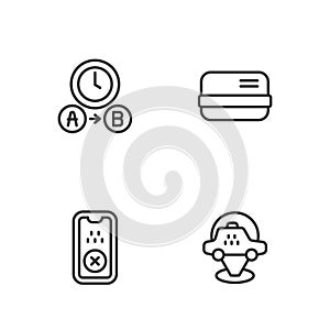 Set line Location taxi car, Taxi mobile app, waiting time and Credit card icon. Vector