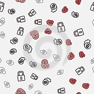 Set line Lock, Cloud computing lock and Cancelled fingerprint on seamless pattern. Vector
