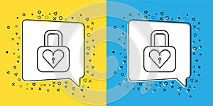 Set line Lock and heart icon isolated on yellow and blue background. Locked Heart. Love symbol and keyhole sign