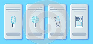 Set line Lollipop, Milkshake, Ice cream and Chocolate bar icon. Vector