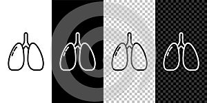 Set line Lungs icon isolated on black and white background. Vector.