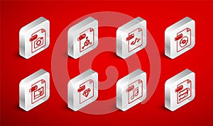 Set line M3U file document, OBJ, HTML, WMA, WAV, RAW, RUBY and GIF icon. Vector