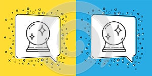 Set line Magic ball icon isolated on yellow and blue background. Crystal ball. Vector Illustration