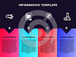 Set line Magnet with money, Paper page eye, DNA research, search and Bioengineering. Business infographic template