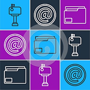 Set line Mail box, Document folder and Mail and e-mail icon. Vector