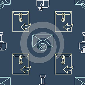 Set line Mail box, Envelope and Envelope and check mark on seamless pattern. Vector