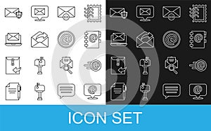 Set line Mail and e-mail on speech bubble, Address book, Delete envelope, Outgoing, Laptop with, Envelope shield and