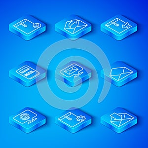 Set line Mail and e-mail on speech bubble, Speech with envelope, Envelope setting, box, check mark and icon. Vector