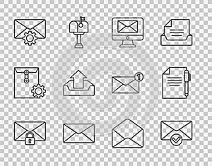Set line Mail message lock password, Envelope and check mark, Monitor envelope, setting, Upload inbox, and Document pen