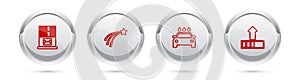 Set line Mail server, Falling star, Car wash and Loading. Silver circle button. Vector