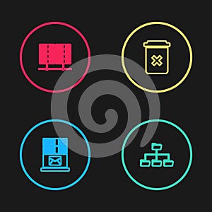 Set line Mail server, Folder tree, Trash can and Server, Data, Web Hosting icon. Vector